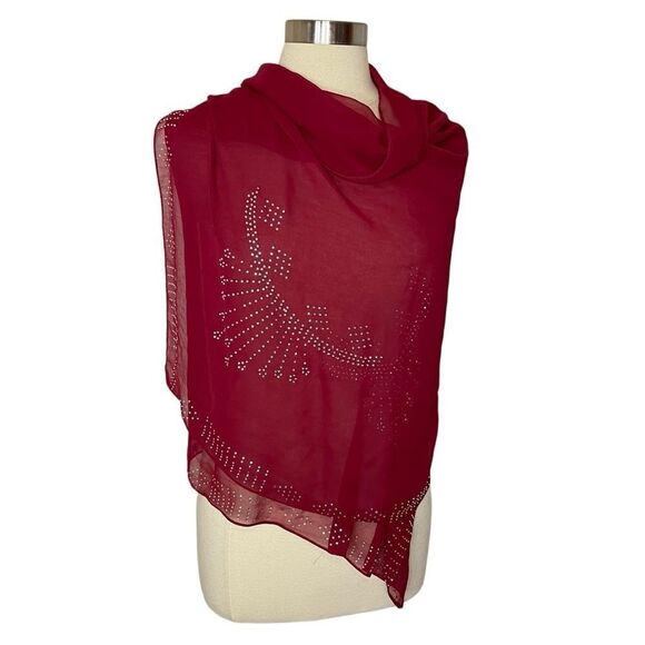 None Accessories - BURGUNDY Chiffon Embellished Pashmina‎